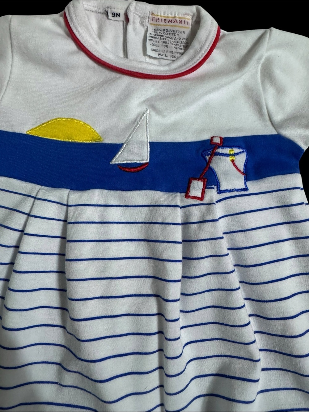 Vintage Striped Nautical Baby One-Piece Romper - White/Blue - Picture 3 of 4